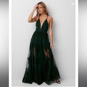 Flocked Floral Tulle Maxi Dress